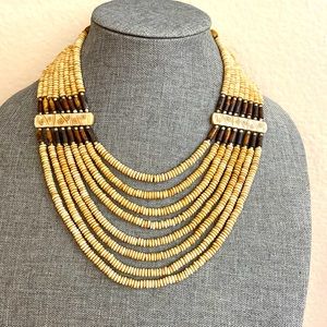 Vintage 80 Boho Tribal 8 Strand Carved Bone Necklace